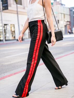 EXPRESS 🔥 High Waist Wide Leg Track Pants Black with Red Side Stripes